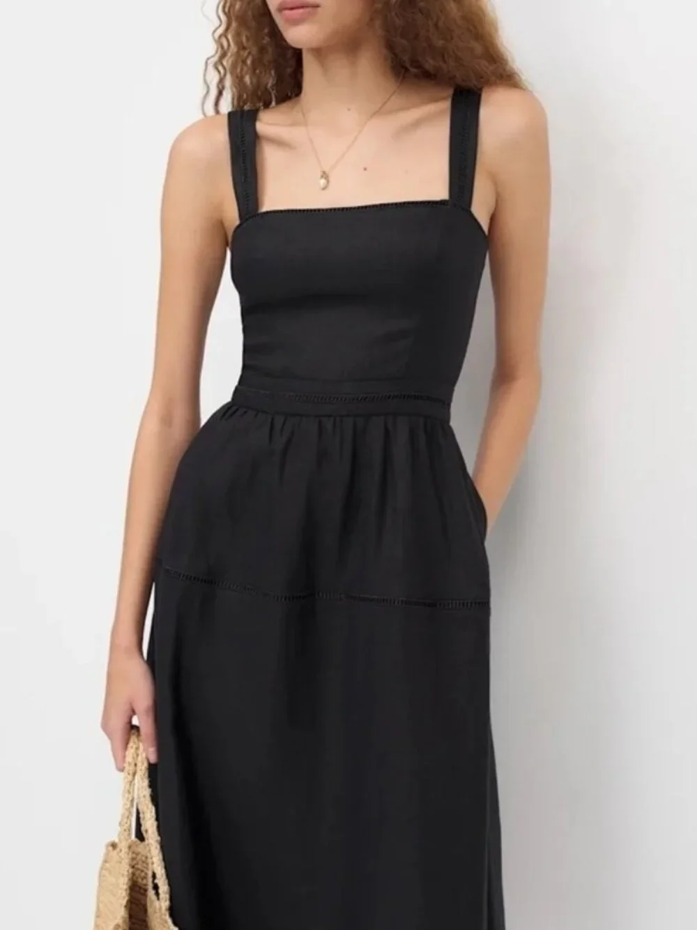 NEW Reformation Everett Sleeveless Linen Embroidered Midi Dress | US 6 UK 10 - Picture 2 of 15